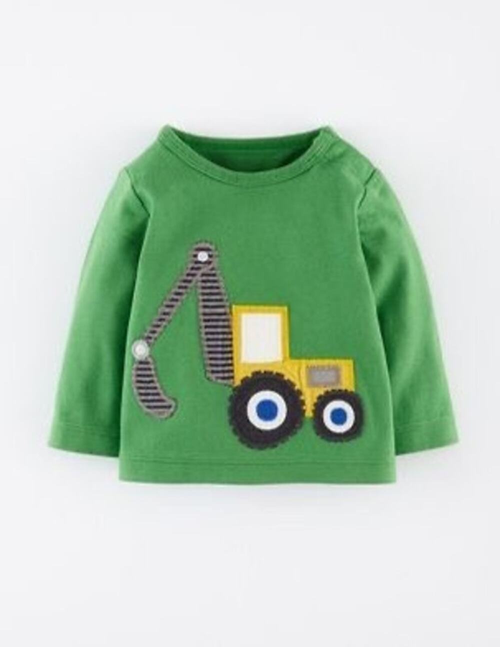 Baby Boden Long Sleeve Appliqué T-Shirt green excavator
